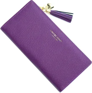 SUMGOGO Slim Wallet for Women Long Tassel Zipper Clutch Purse Handbag Card Case Wallet (purple)