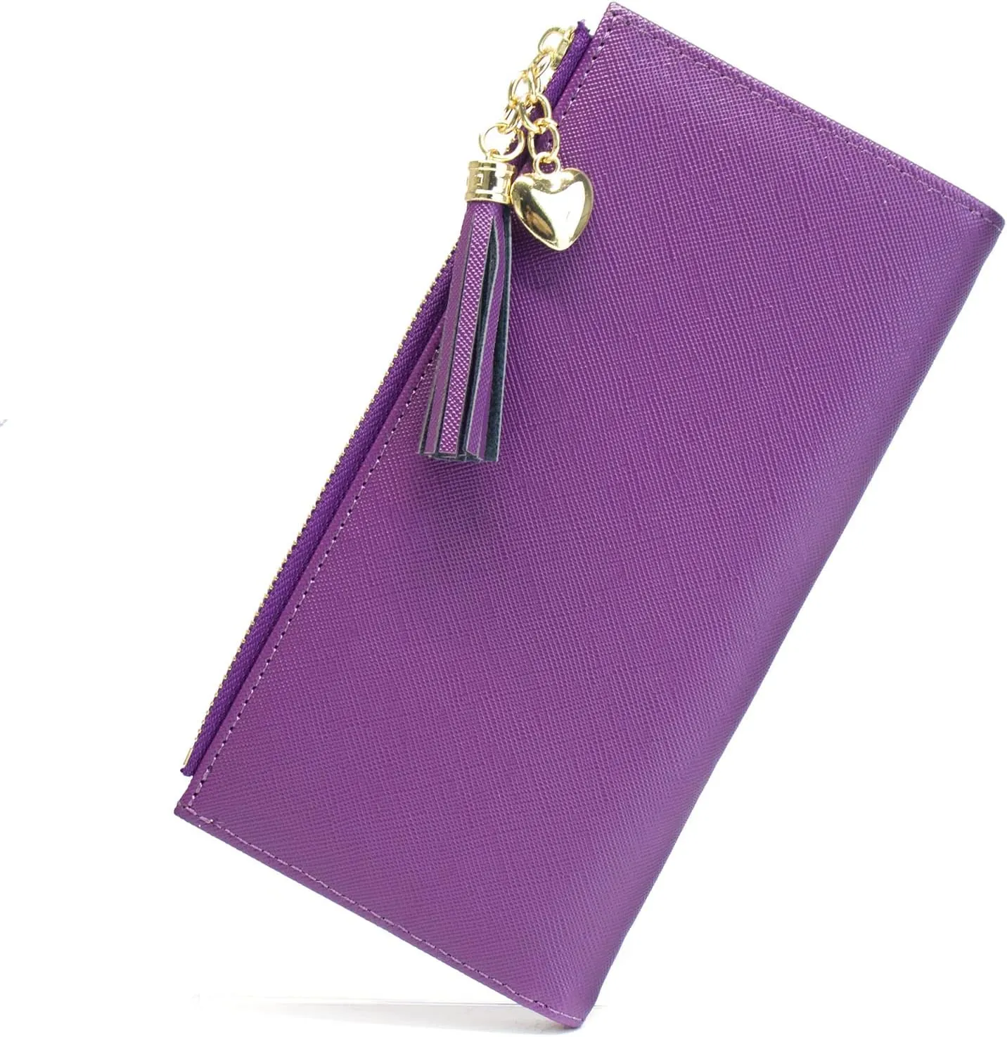SUMGOGO Slim Wallet for Women Long Tassel Zipper Clutch Purse Handbag Card Case Wallet (purple)