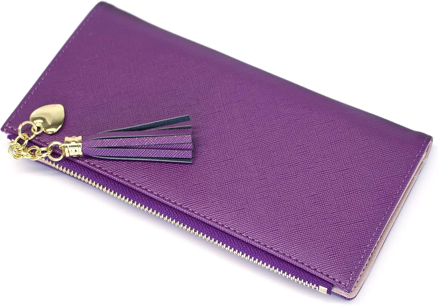 SUMGOGO Slim Wallet for Women Long Tassel Zipper Clutch Purse Handbag Card Case Wallet (purple)