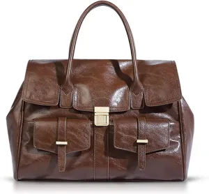 Tote Bag for Women, Vintage Leather Shoulder Bag, Large Capacity Handbag Suitable for Important Occasions, Work, Travel(Brown)