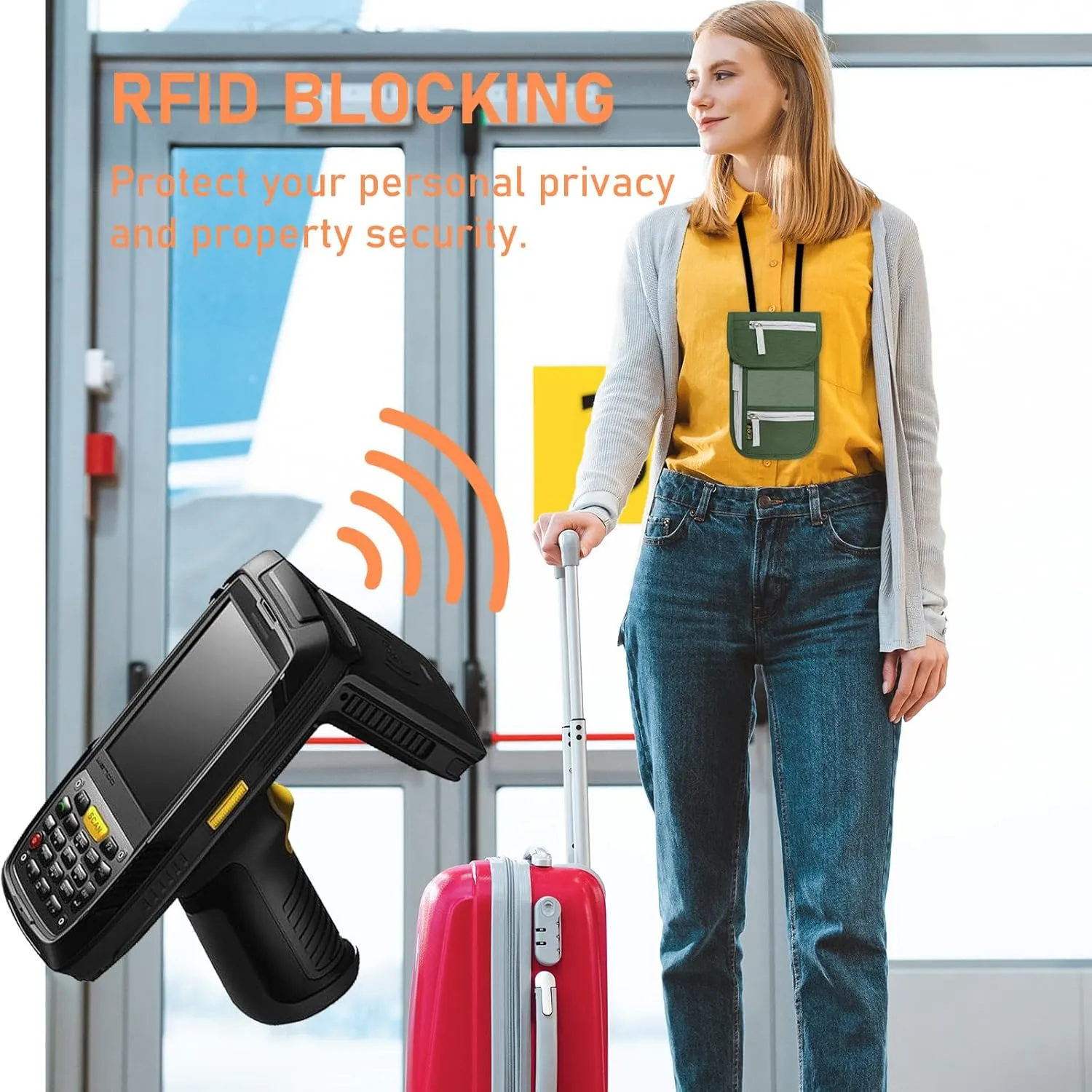 Travel Neck Wallet, RFID Blocking Passport Holder with Adjustable Neck Strap for Men and Women to Keep Cash, Credit Cards and Travel Documents Safe - B