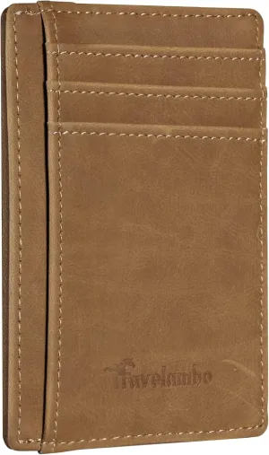 Travelambo Slim Wallet Front Pocket Minimalist Leather RFID Blocking Medium Size