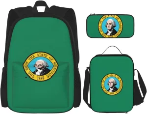 Washington Flag Backpack 3-Piece Casual Backpack Set (Backpack   Waist Bag   Small Pouch), Unisex Daypack