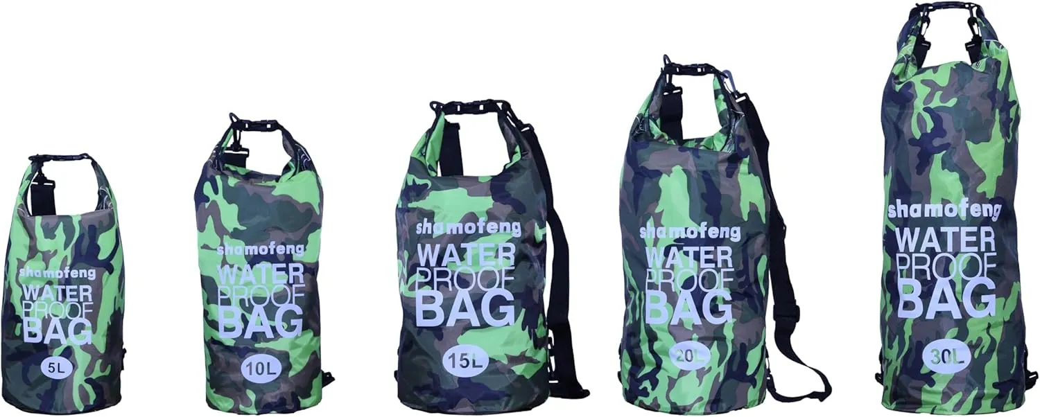 Waterproof Dry Bag Combo 5-30L Roll Top Dry Storage Bag Backpack for Kayaking Boating Beach Camping Travel Fishing, w/Phone Case & Collapsible Water Bottle & Sunglasses & Ear Band,Green 5L