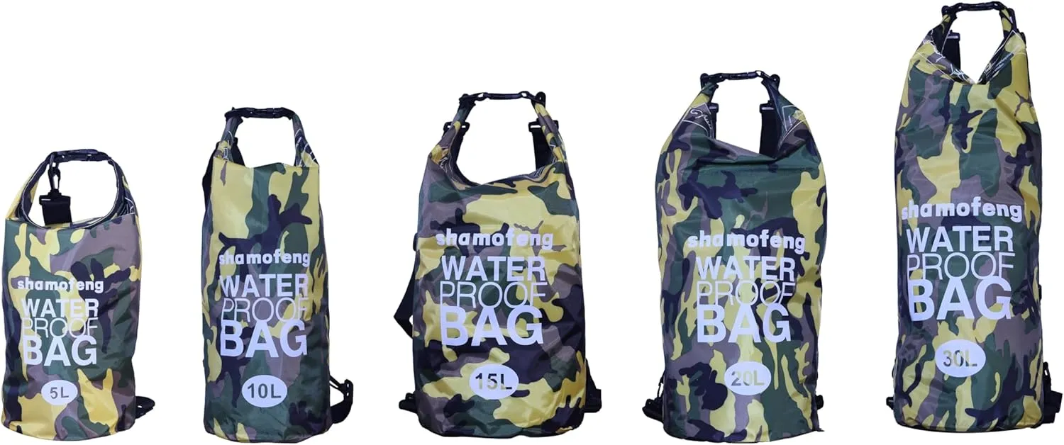 Waterproof Dry Bag Combo 5-30L Roll Top Dry Storage Bag Backpack for Kayaking Boating Beach Camping Travel Fishing, w/Phone Case & Collapsible Water Bottle & Sunglasses & Ear Band,Yellow 5L