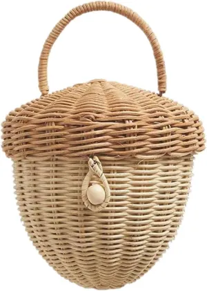 Woven Storage Bin, Acorn Shaped Storage Basket, Scandinavian Style Rattan Storage Basket with Carrying Handle for Magazines, Toys, Snacks and Cosmetics.