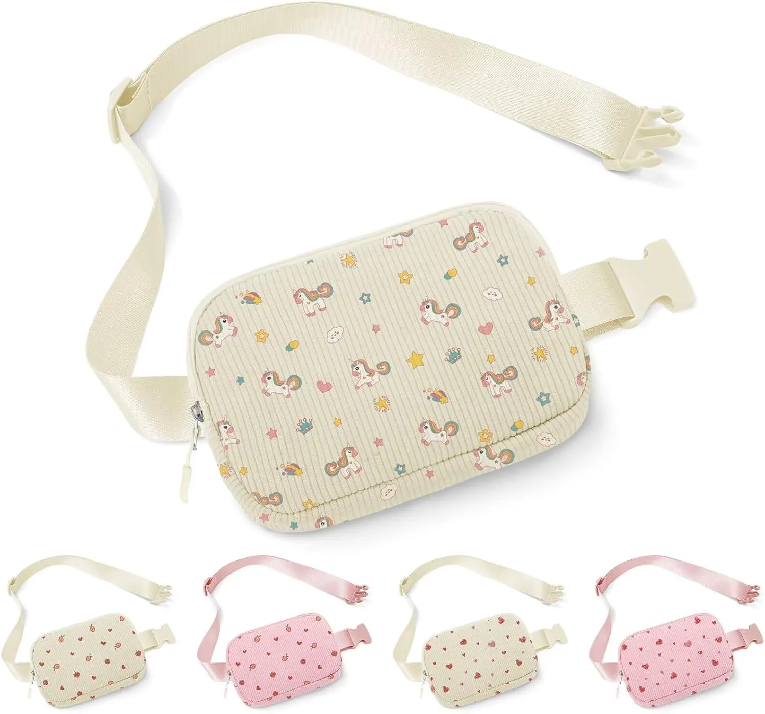 YOOLIFE Unicorn Fanny Pack for Girls - Belt Bag for Teen Girls Kids, Crossbody Bag Fashion Waist Pack Travel Hiking Cycling Running (Beige)